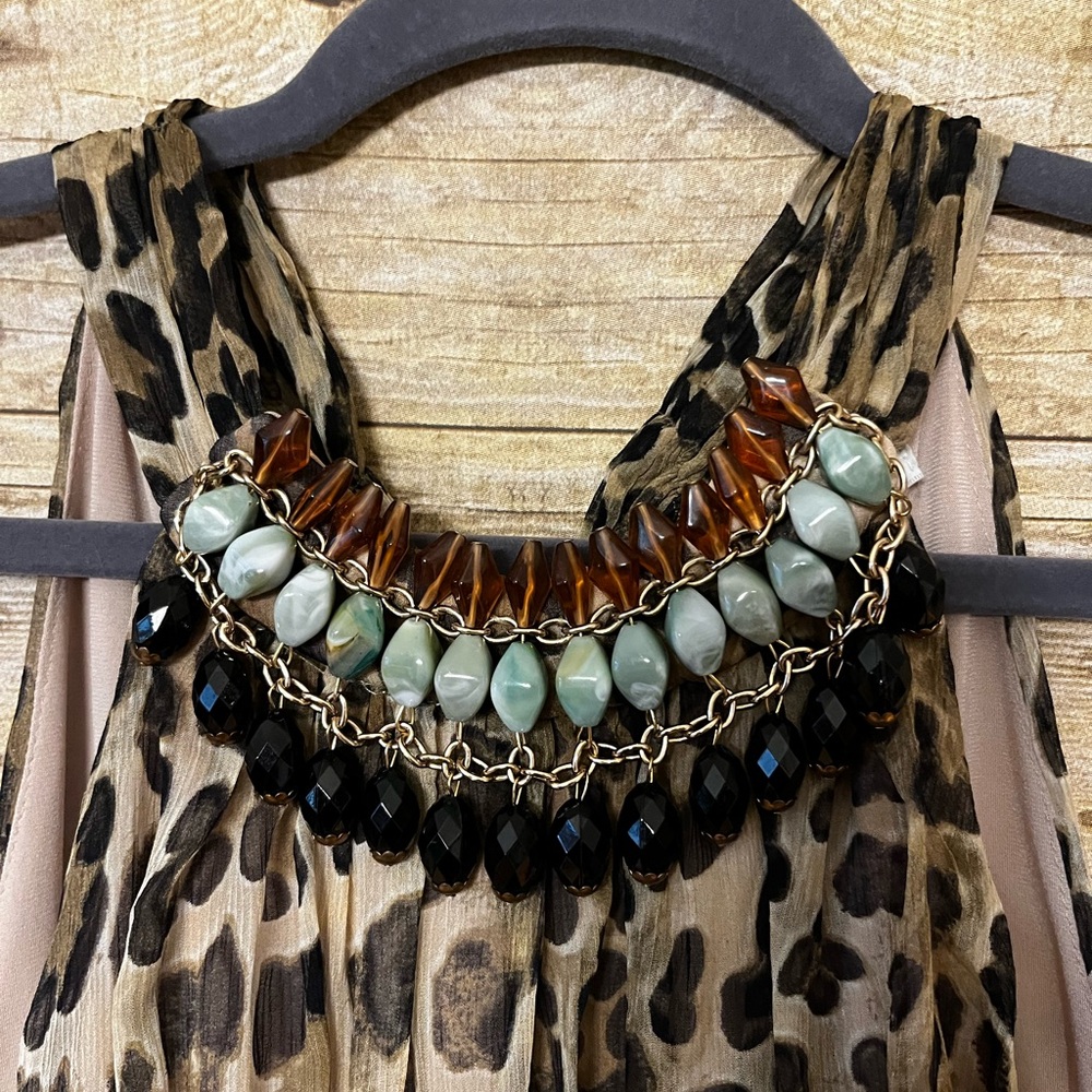 Cache’ Beaded Animal Print Halter Top With Keyhol… - image 1